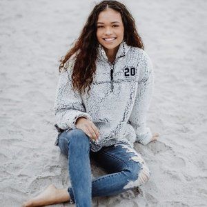 Jostens Silver Sherpa 1/4 Zip Fleece Teddy Cozy Unisex Pullover Jacket‎ Sz SMALL